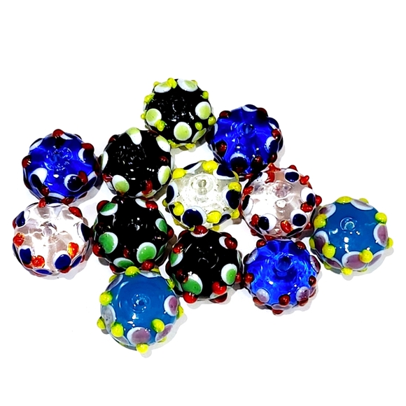 Jewelry - Handmade Lampwork Glass Lentil Bead Assorted 12